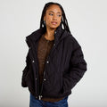 Veste droite à capuche manches longues noir femme