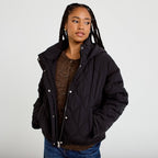 Veste droite à capuche manches longues noir femme