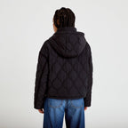 Veste droite à capuche manches longues noir femme