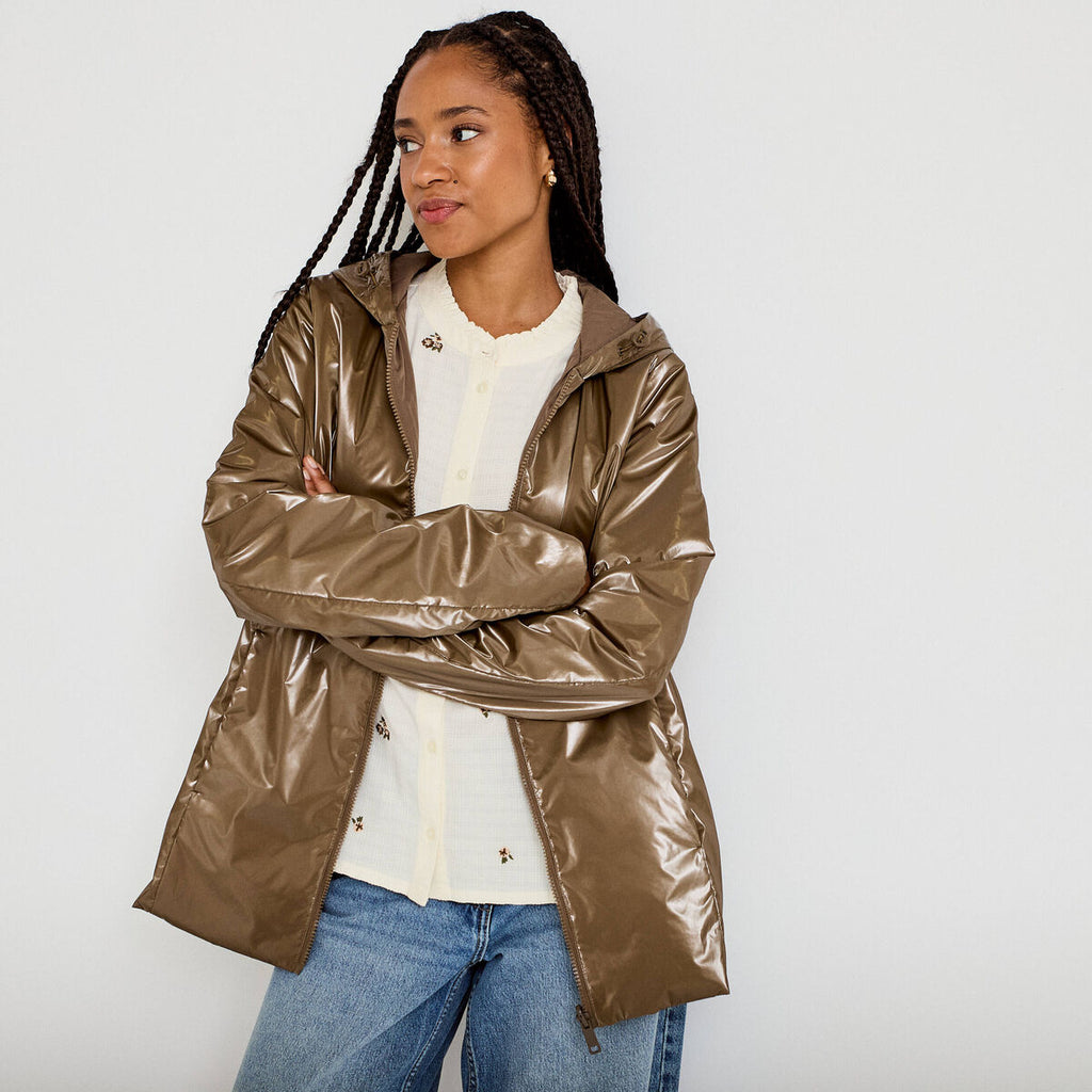 Parka réversible à capuche taupe femme