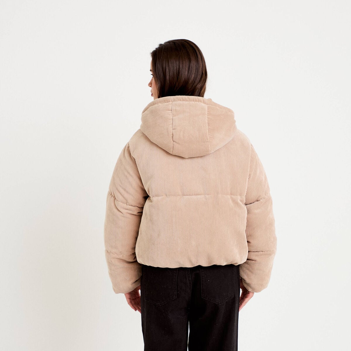 Doudoune réversible courte velours beige femme