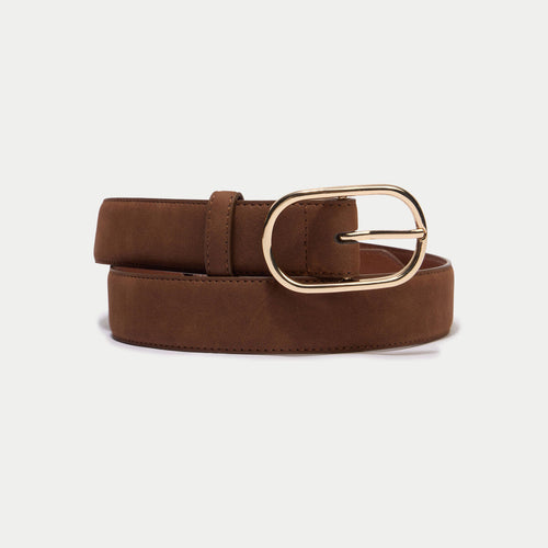 Ceinture fine aspect daim camel femme