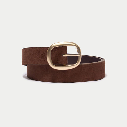 Ceinture large aspect daim marron foncé femme