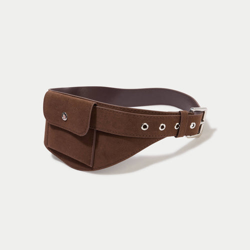 Ceinture large aspect daim marron foncé femme