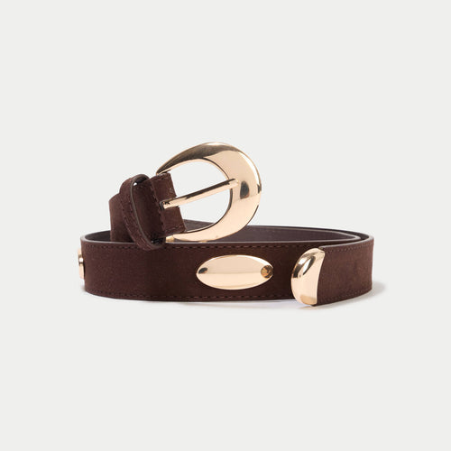 Ceinture fine aspect daim marron foncé femme