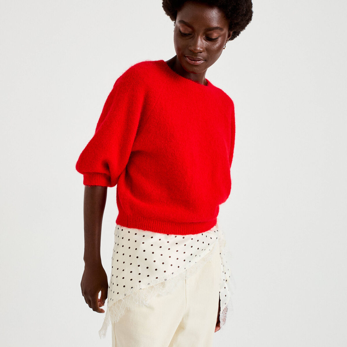 Foulard satiné avec dentelle ecru femme