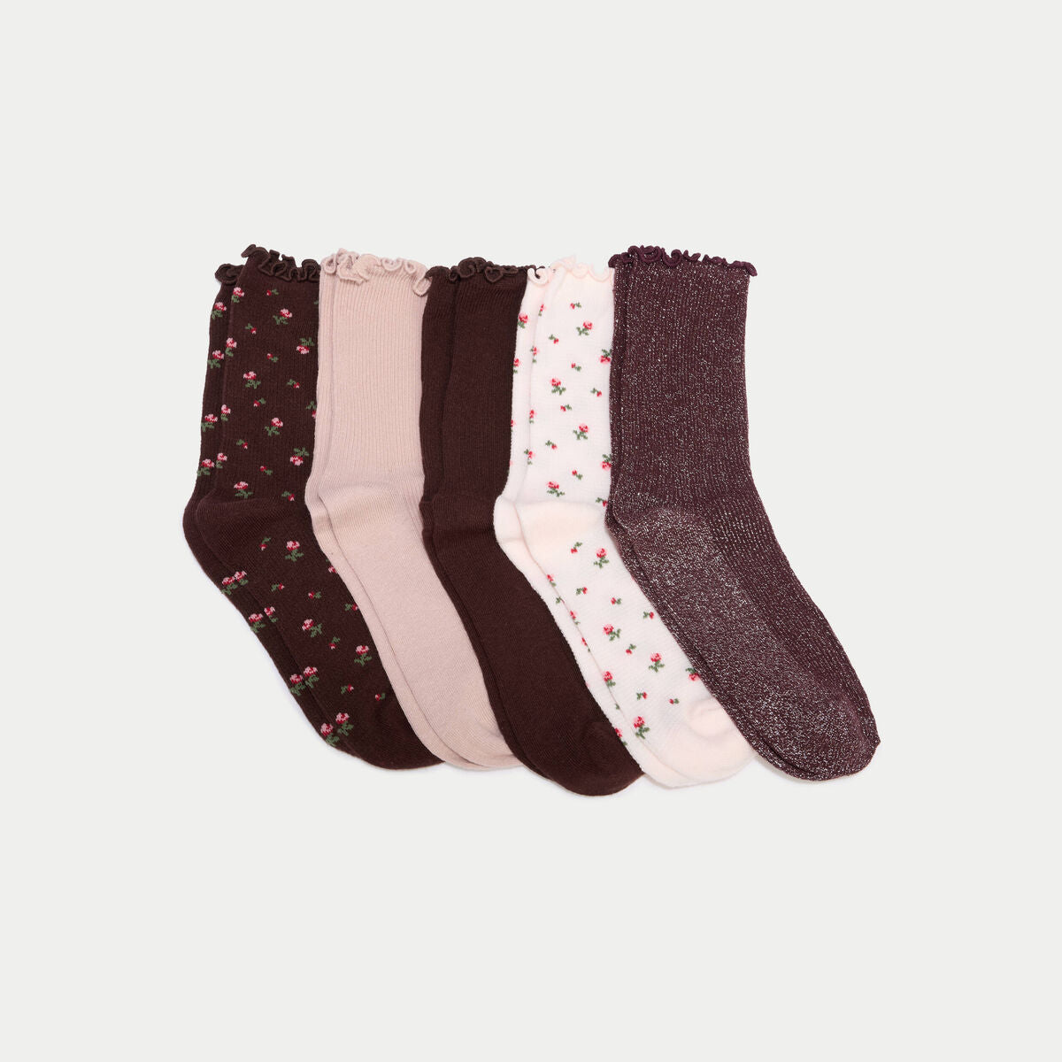 Lot 5 paires de chaussettes violet foncé femme