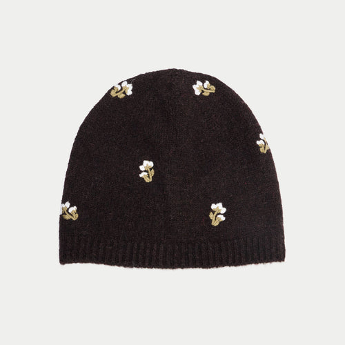 Bonnet avec broderie marron foncé femme