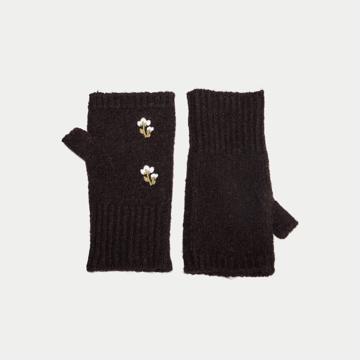 Mitaines avec broderie marron foncé femme