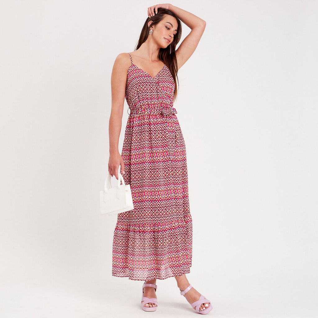 Robe longue évasée rose femme