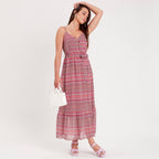 Robe longue évasée rose femme