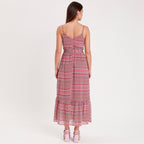 Robe longue évasée rose femme