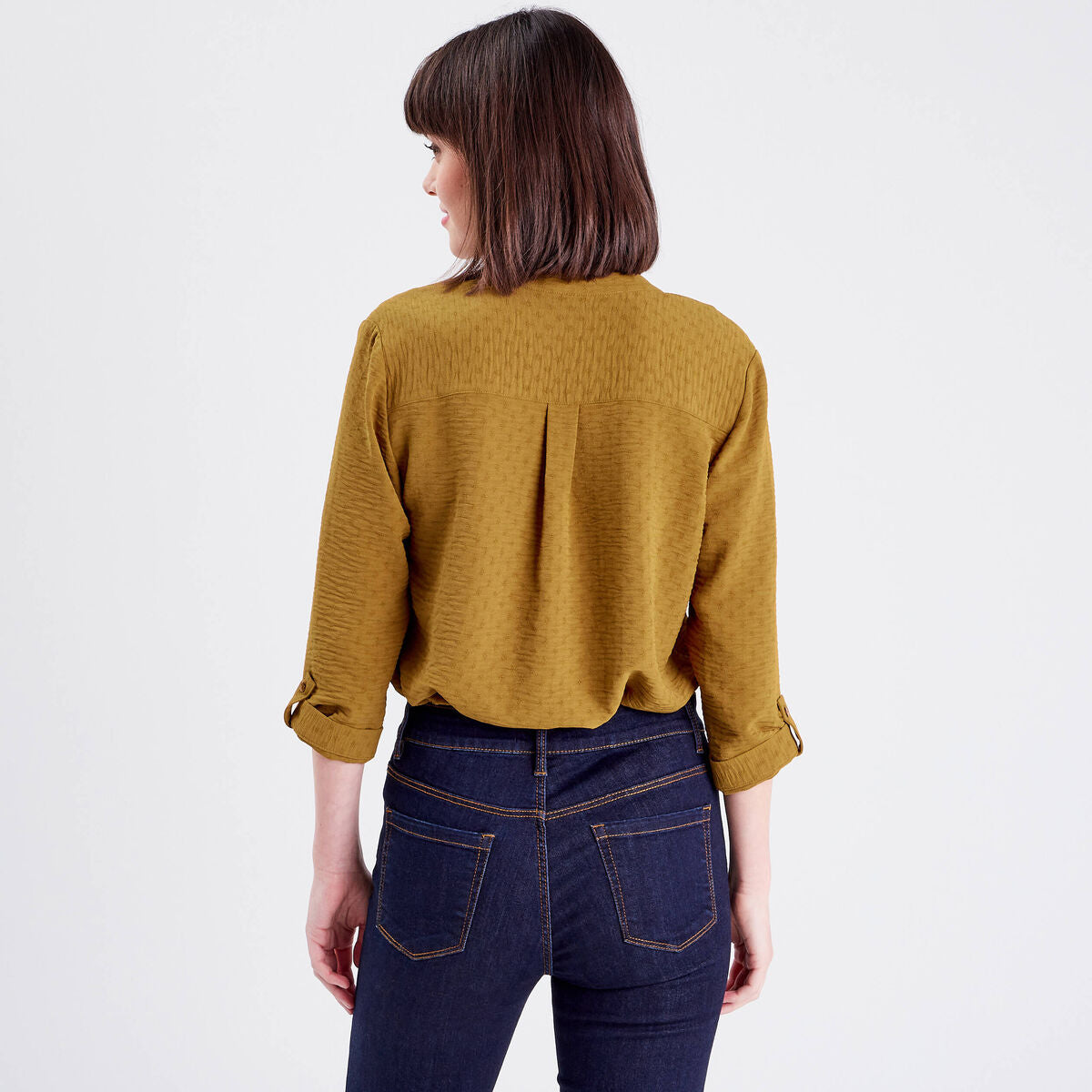 Chemise manches 3/4 vert olive femme