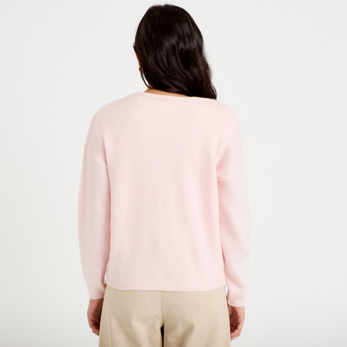 Gilet boutonné avec col en V rose clair femme