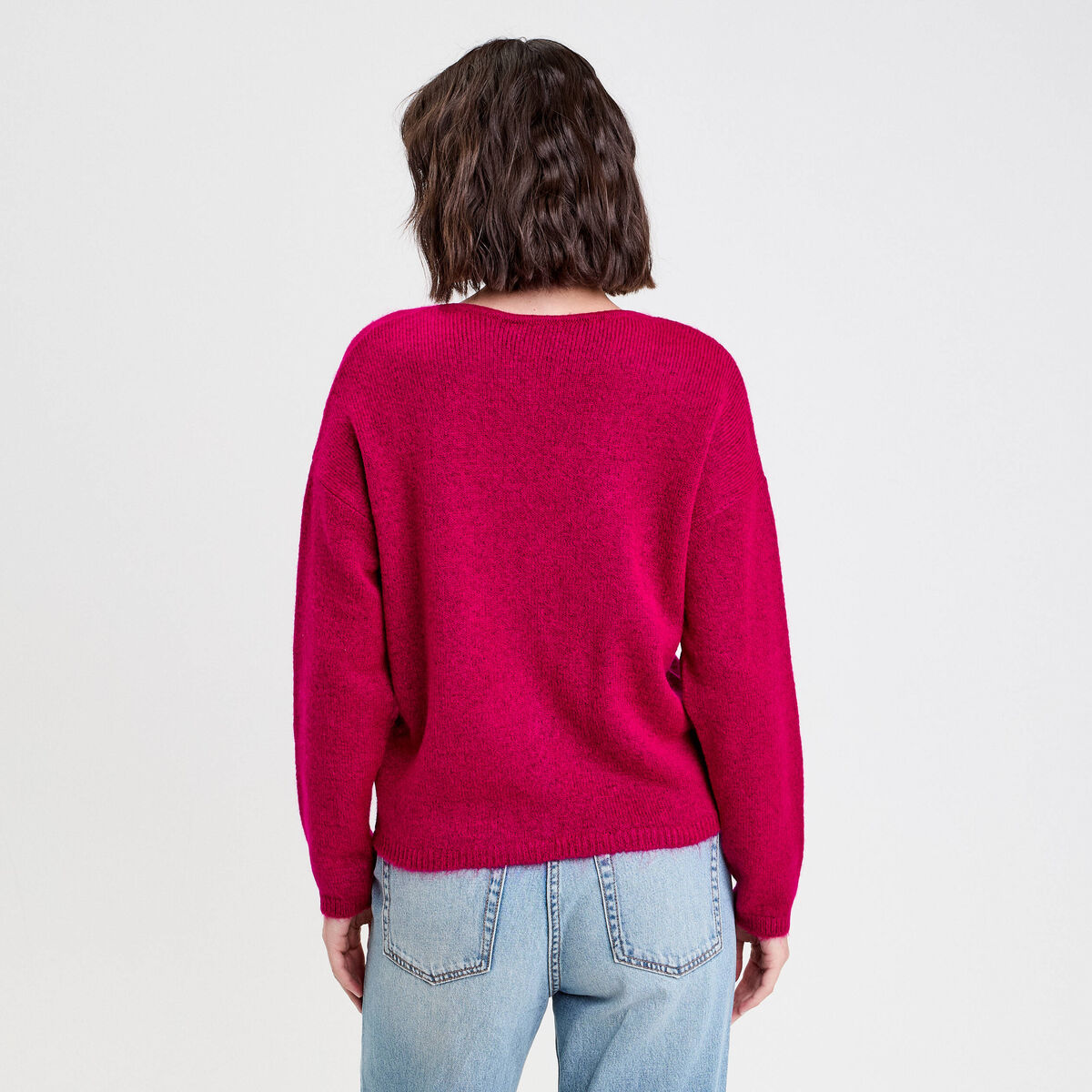 Gilet boutonné avec col en V rose fushia femme