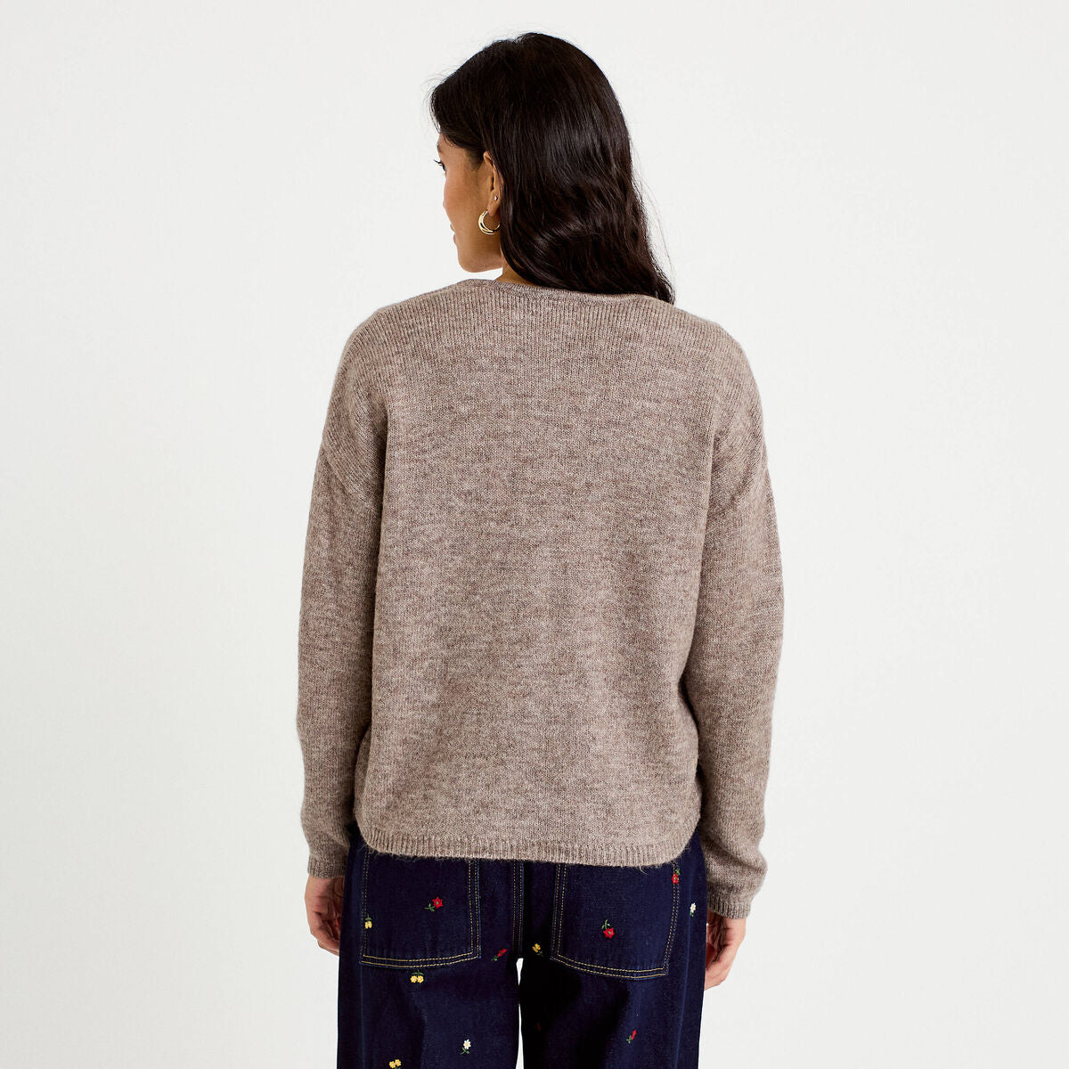 Gilet boutonné avec col en V taupe femme