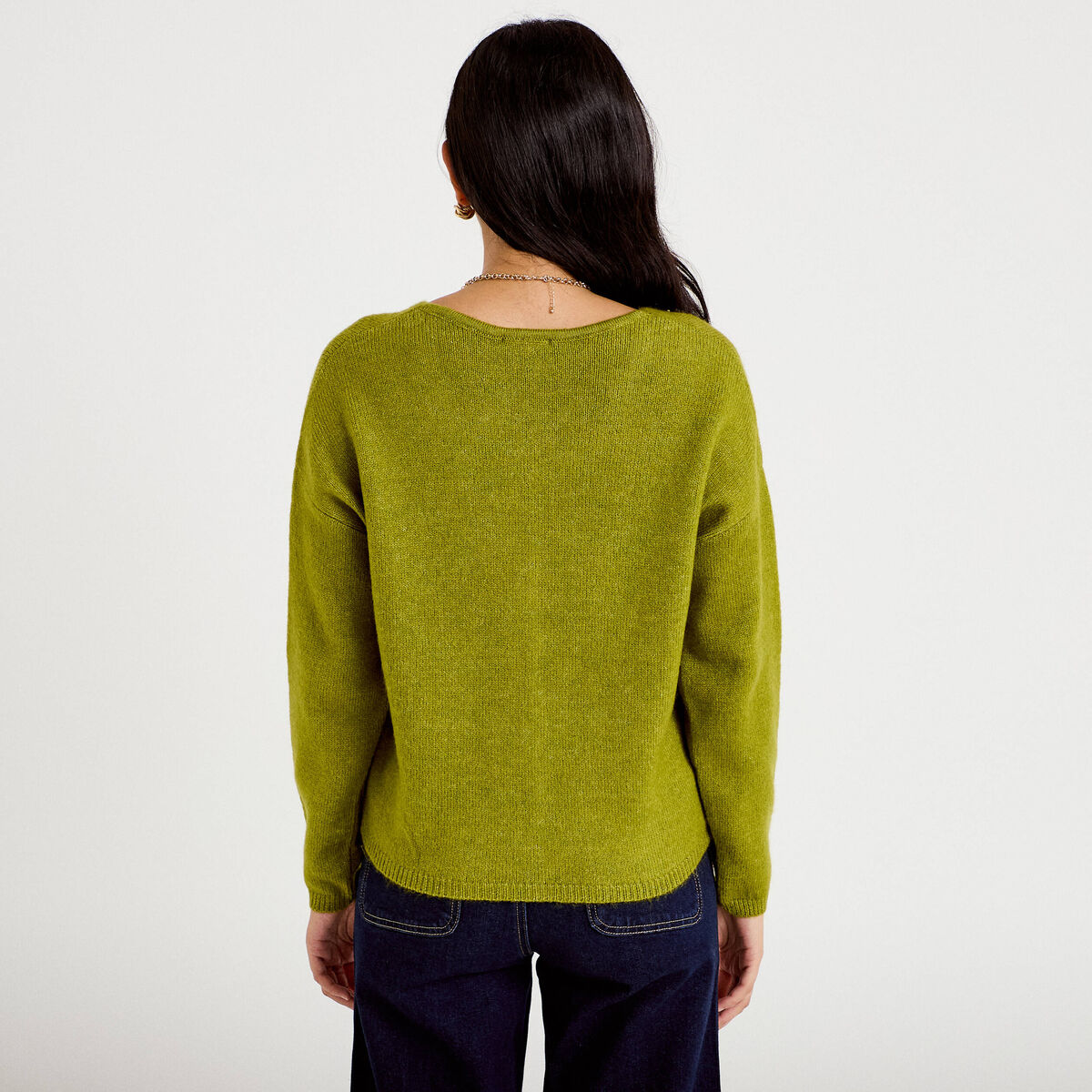 Gilet boutonné avec col en V vert foncé femme