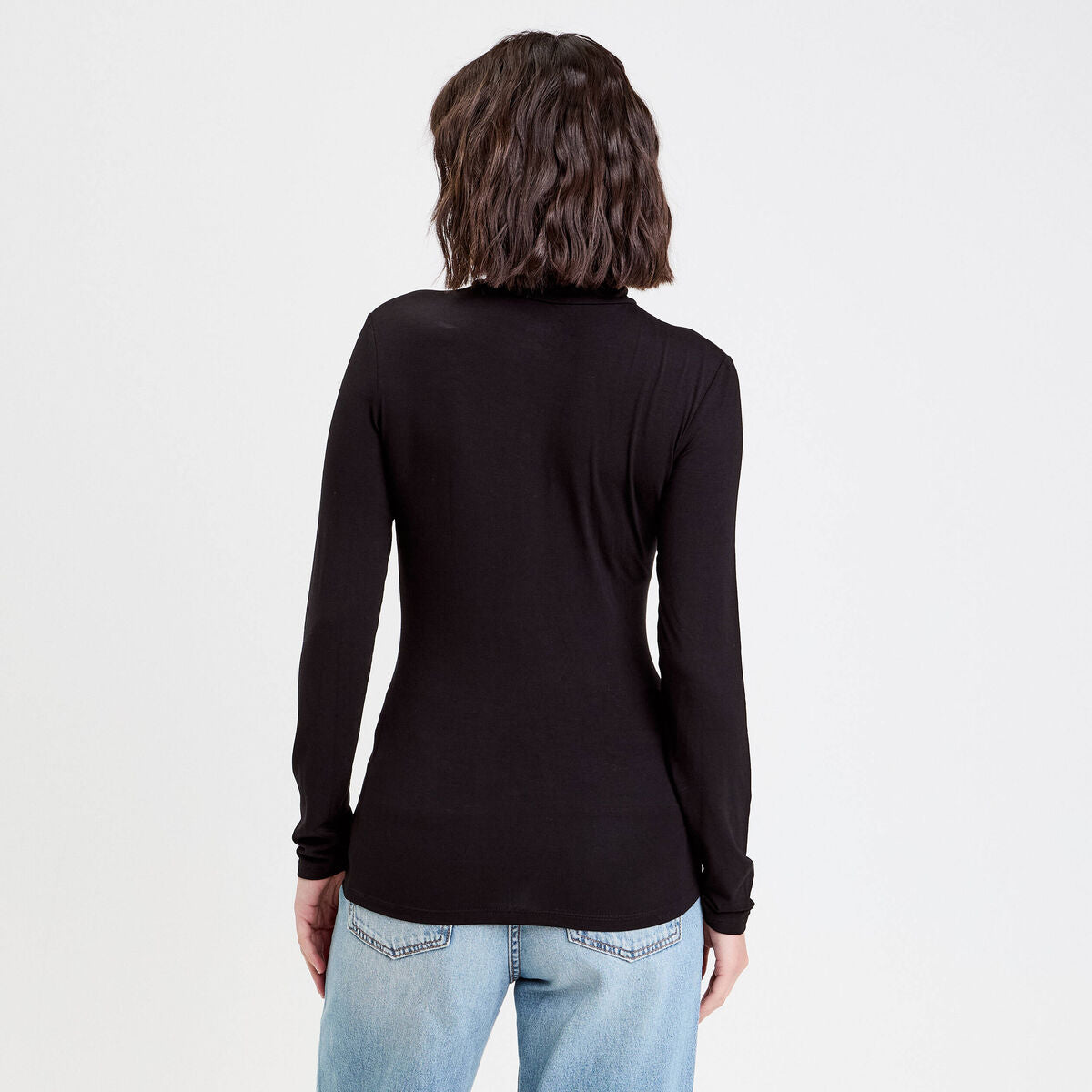 T-shirt uni à manches longues noir femme