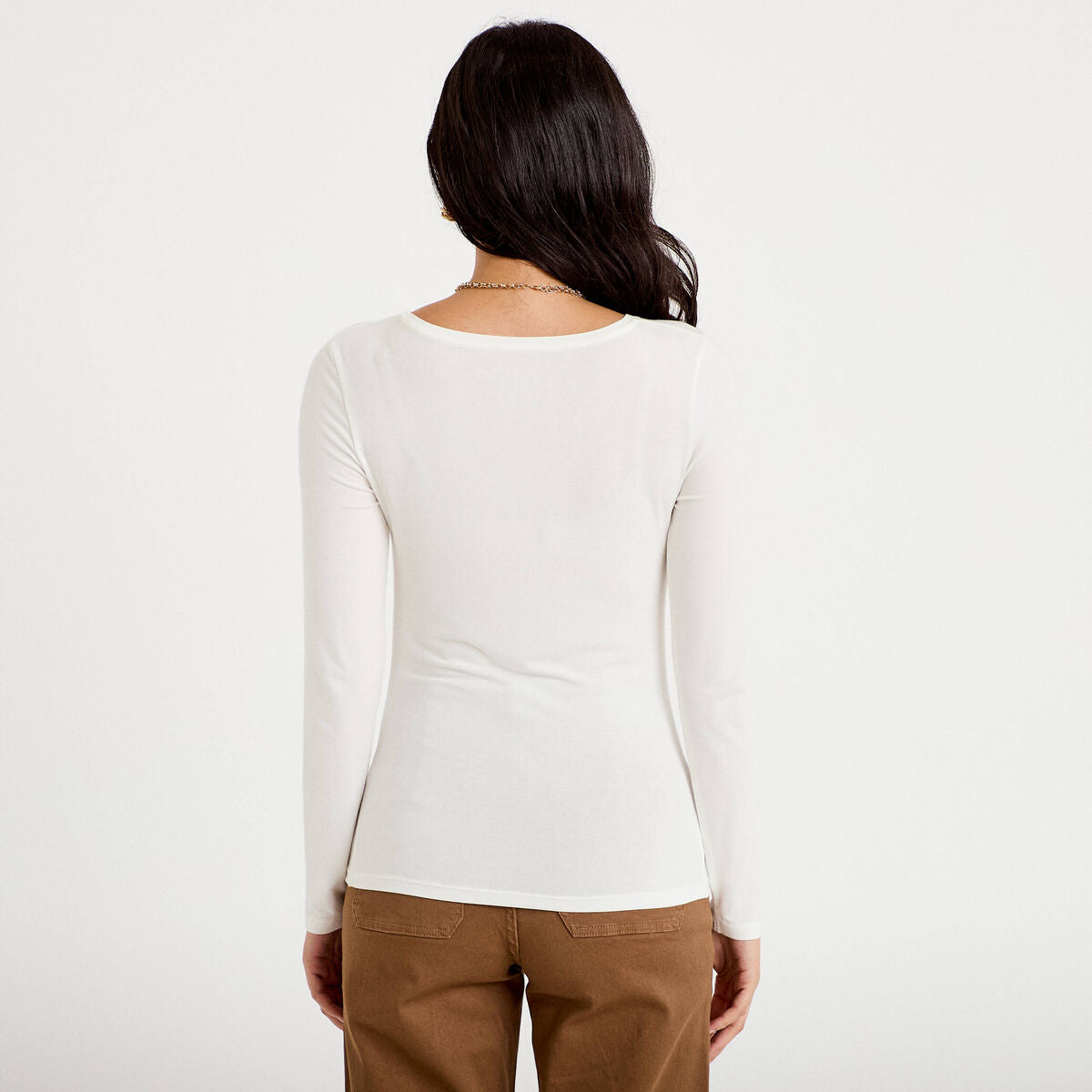 T-shirt uni à manches longues ecru femme