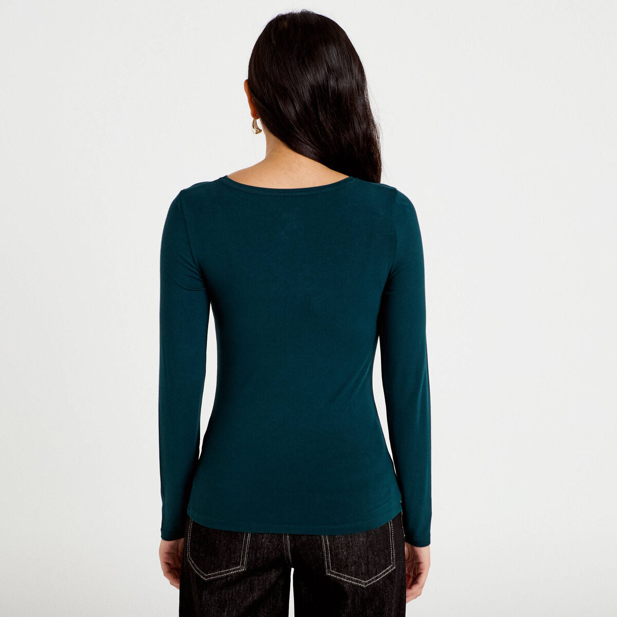 T-shirt uni à manches longues vert foncé femme