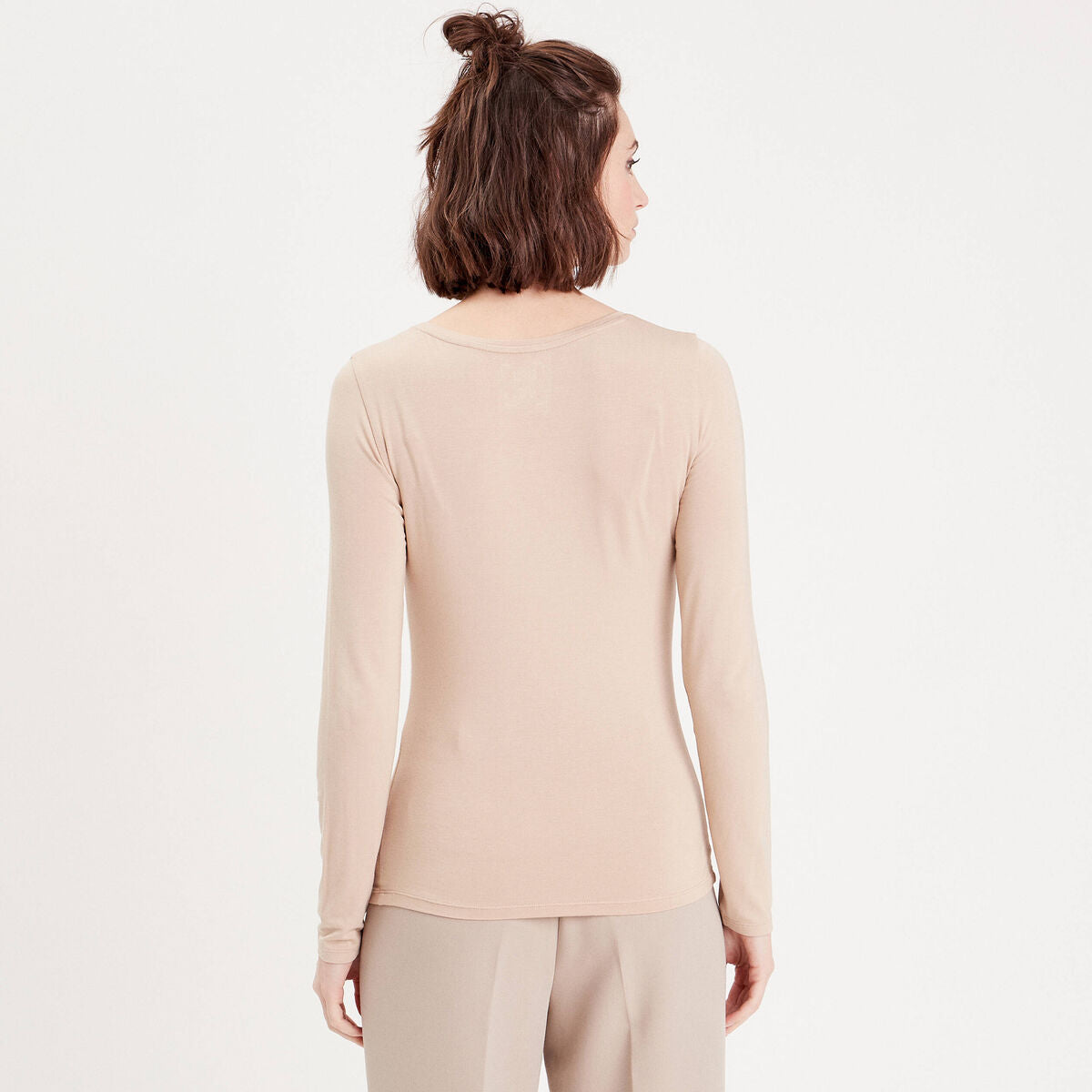 T-shirt uni à manches longues sable femme