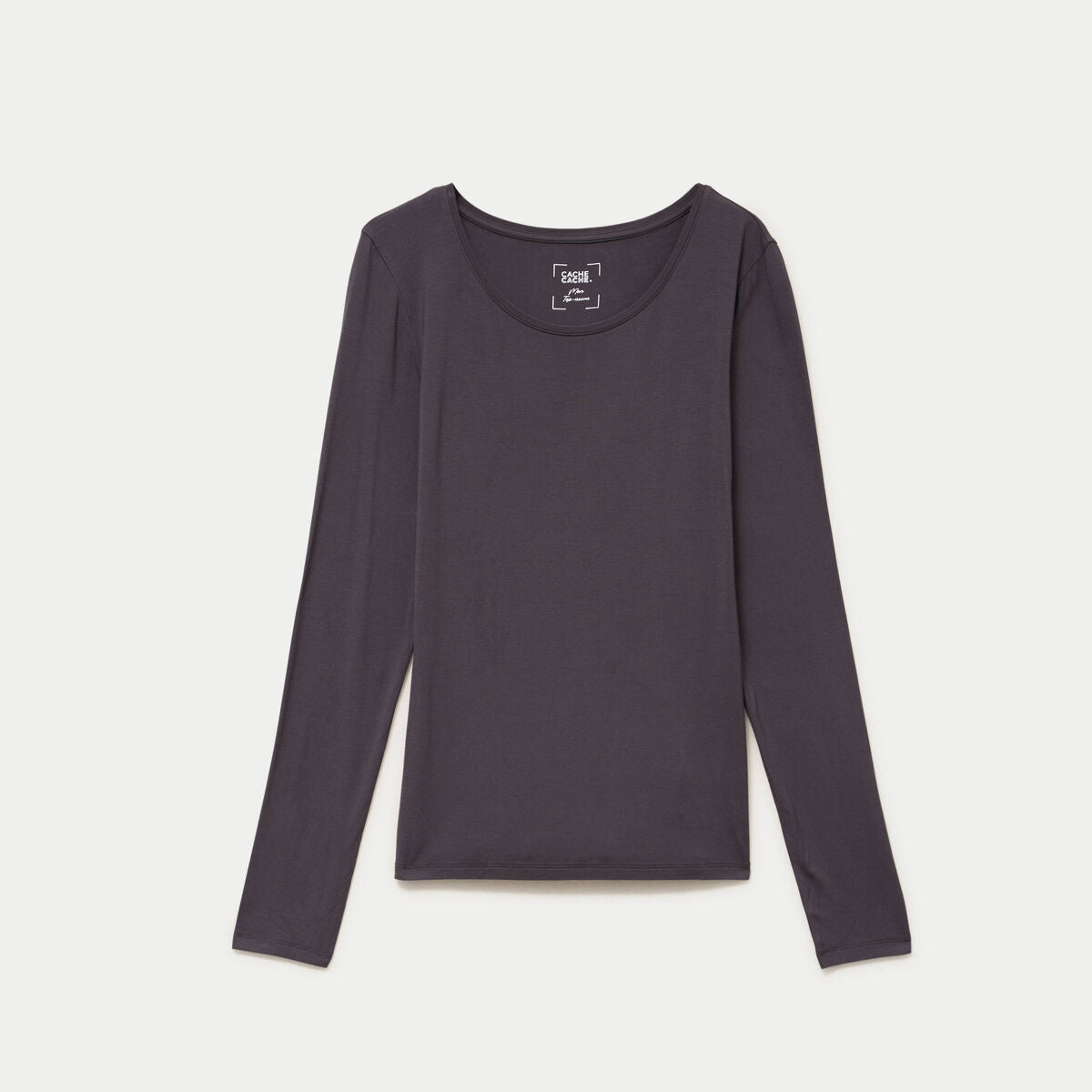 T-shirt uni à manches longues gris foncé femme
