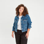 Veste droite en jean denim stone femme