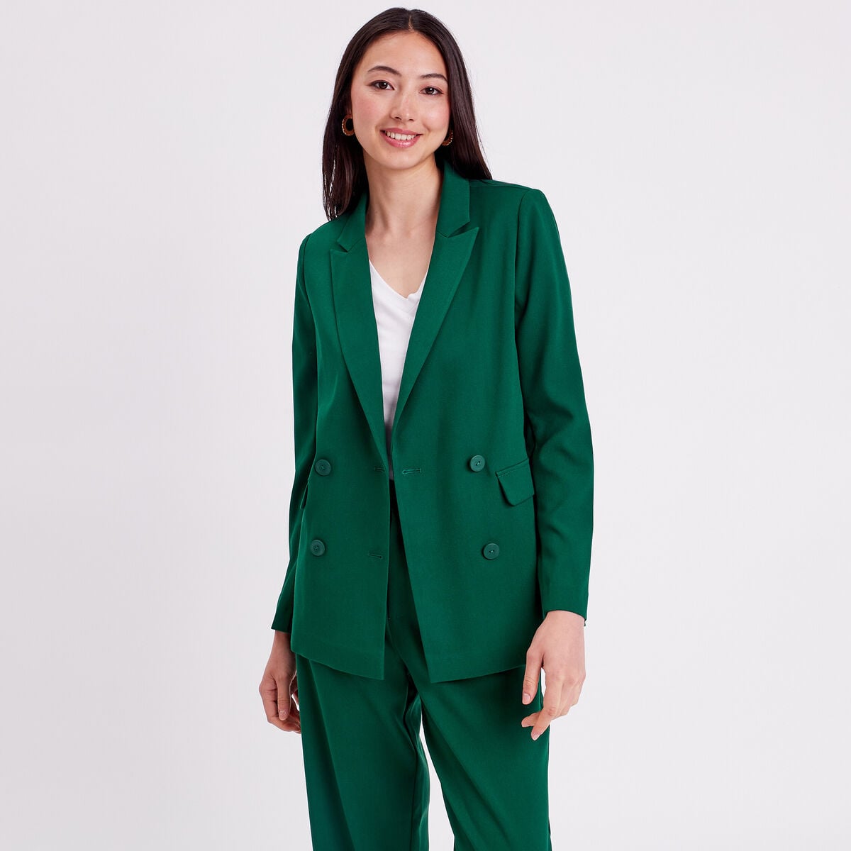 Veste esprit blazer droite vert foncé femme