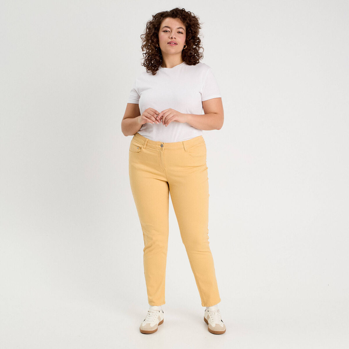 Jeans slim 5 poches jaune clair femme