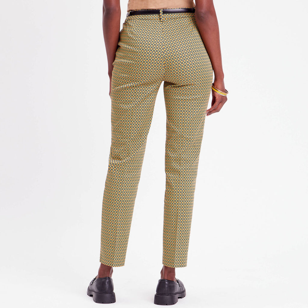Pantalon city slim ceinturé blanc femme