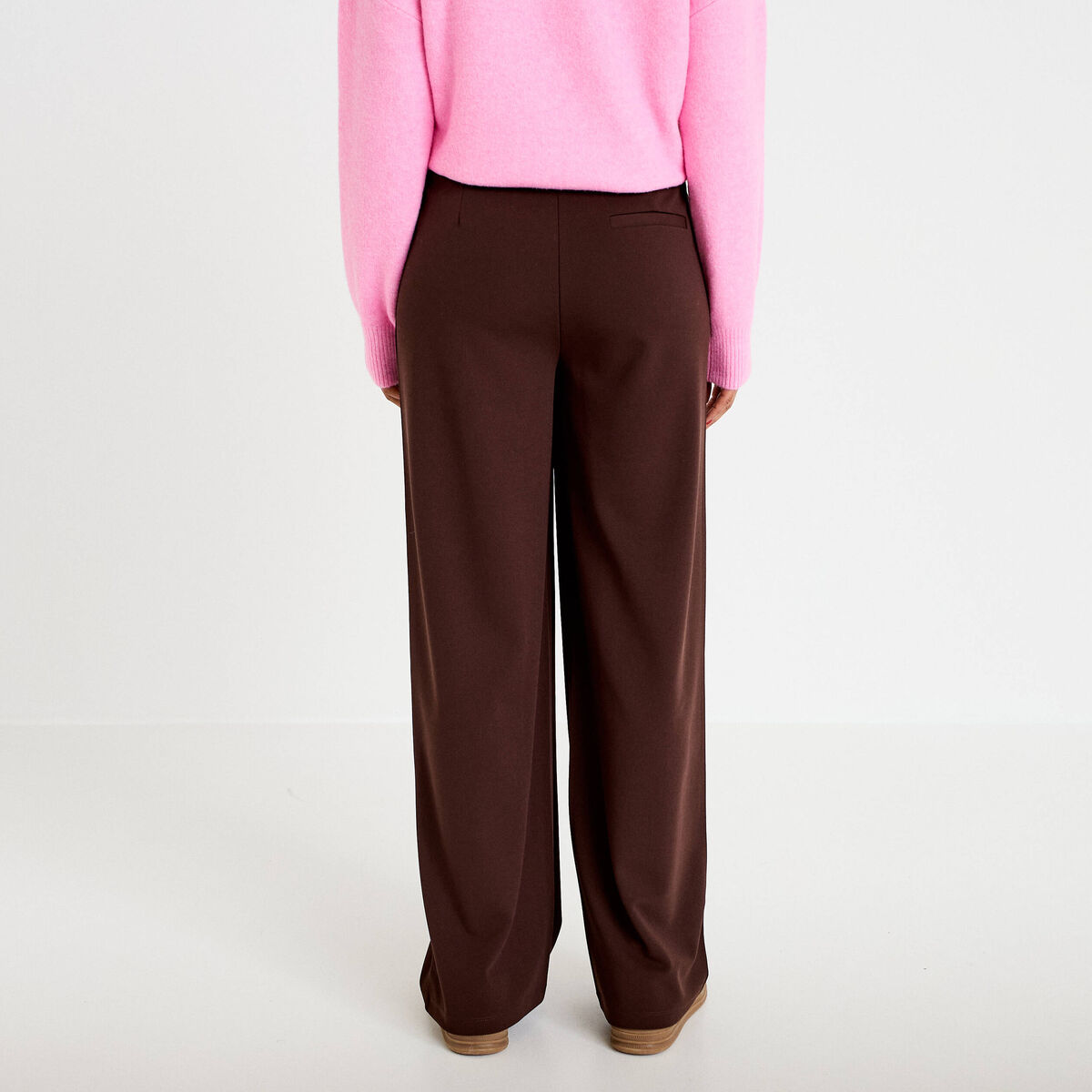 Pantalon large marron foncé femme