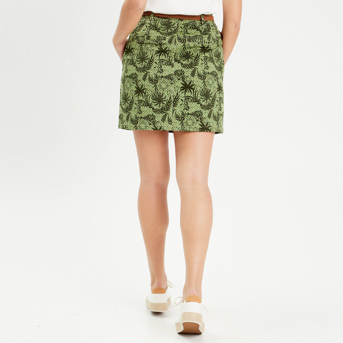 Jupe chino droite ceinturée vert femme