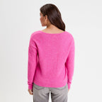 Pull avec col en V rose femme