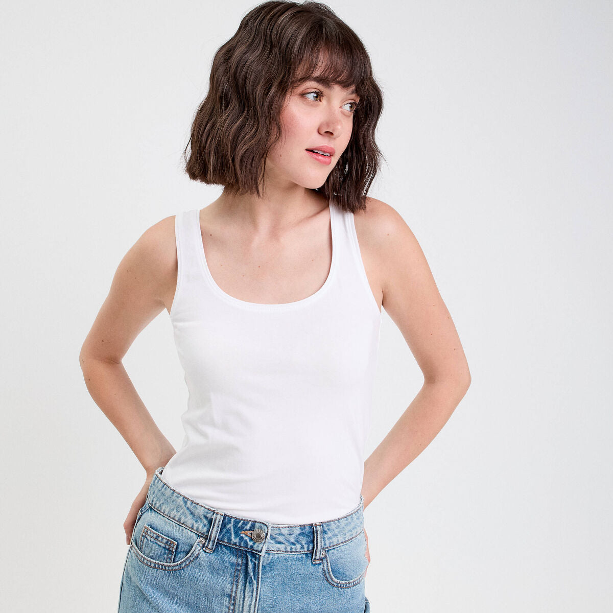 Débardeur bretelles larges blanc femme