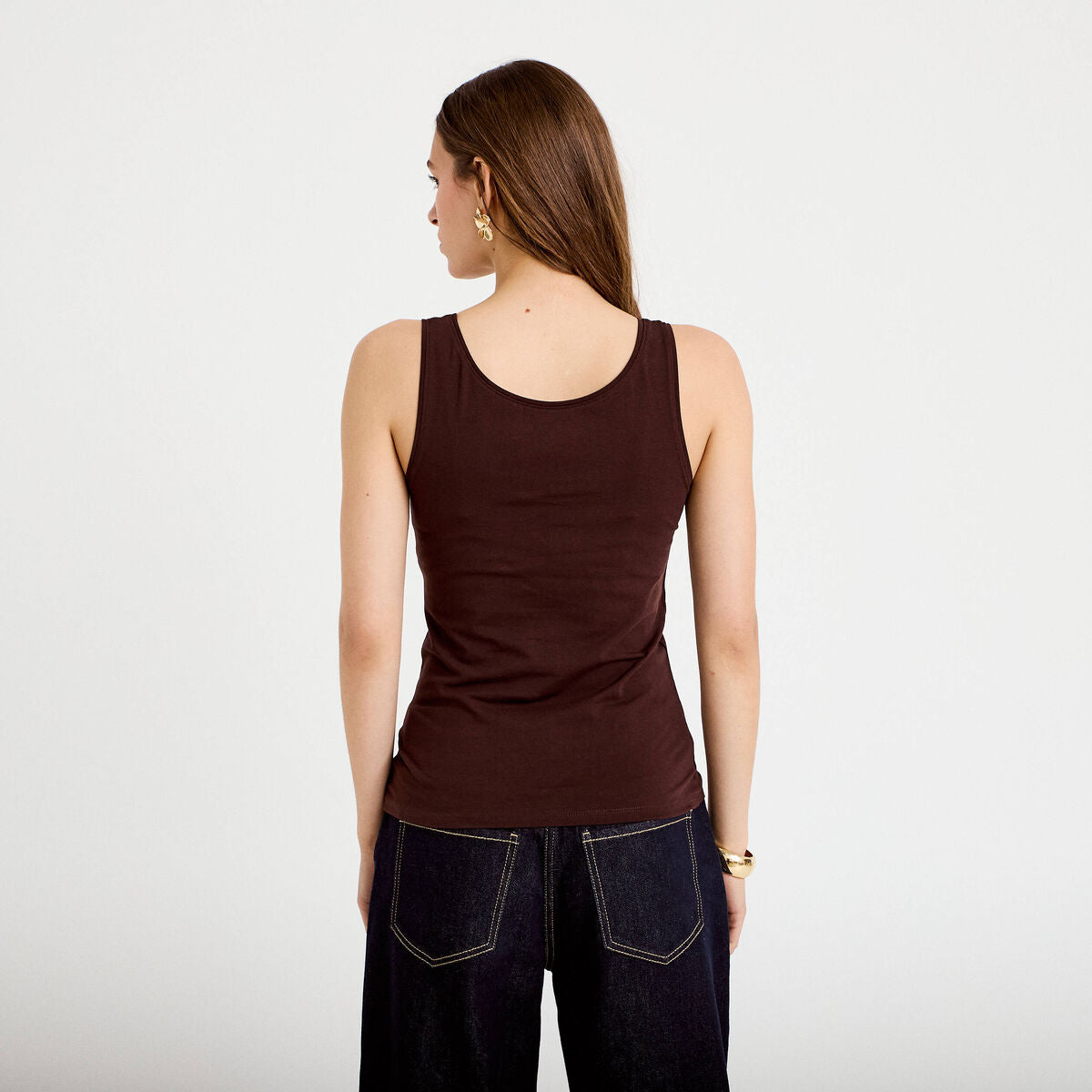 Débardeur bretelles larges marron foncé femme