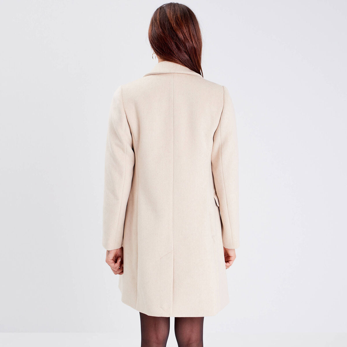 Manteau droit boutonné beige femme
